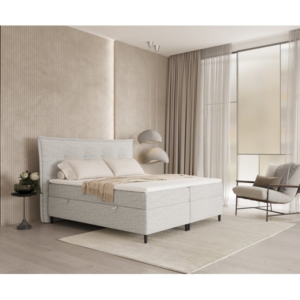 Světle šedá boxspring postel s úložným prostorem 160x200 cm Sinai – Maison de Rêve-image-1