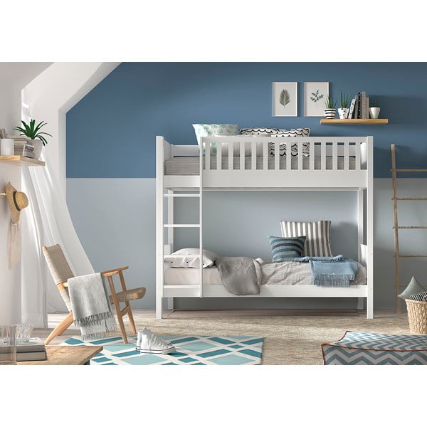 Bílá patrová dětská postel z borovicového dřeva s úložným prostorem 90x200 cm SCOTT – Vipack-image-1