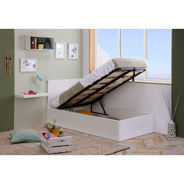 Bílá postel s úložným prostorem a roštem 90x190 cm Kronos - Marckeric-image-1