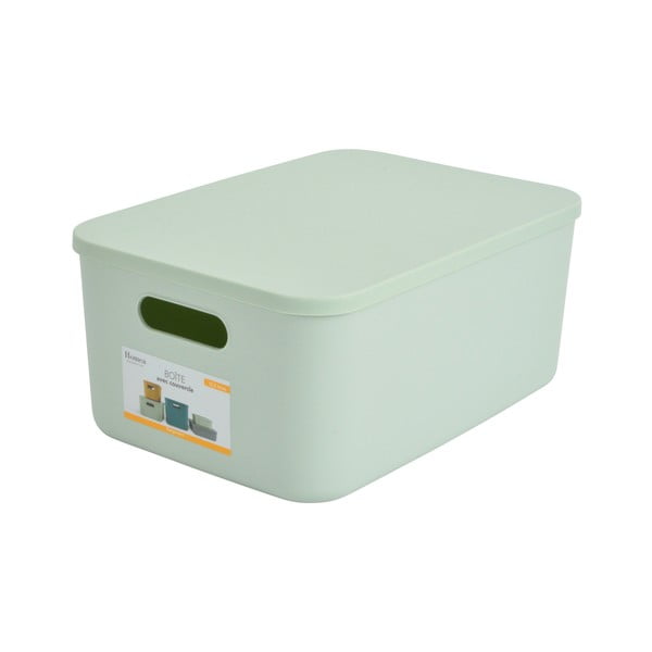 Světle zelený plastový úložný box s víkem 35,5x25,5x16 cm – Homéa