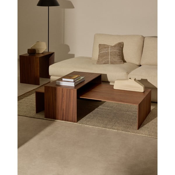 Konferenční stolek v tmavě přírodní barvě v dekoru ořechu 70x140 cm Litto – Kave Home-image-2