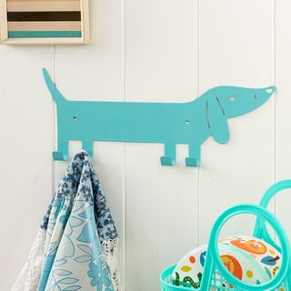 Tyrkysový kovový nástěnný dětský věšák Sausage Dog – Rex London