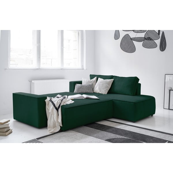 Tmavě zelená manšestrová rozkládací rohová pohovka (pravý roh) Brave Dave – Miuform-image-4