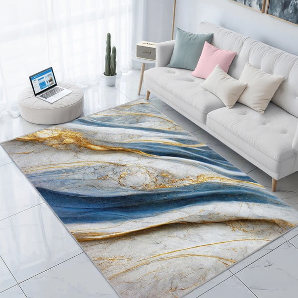 Modrý pratelný koberec 80x150 cm Golden Spill – Mila Home-image-1
