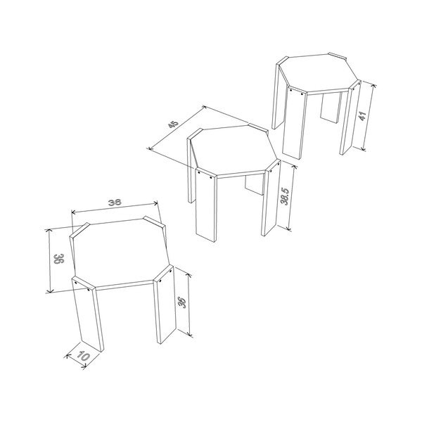 Sada 3 bílých stohovatelných odkládacích stolků s modrým detailem Rafevi Hansel-image-2