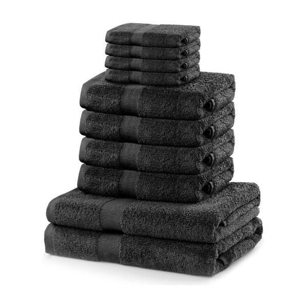 Set 8 tmavě šedých ručníků a 2 osušek DecoKing Marina Charcoal