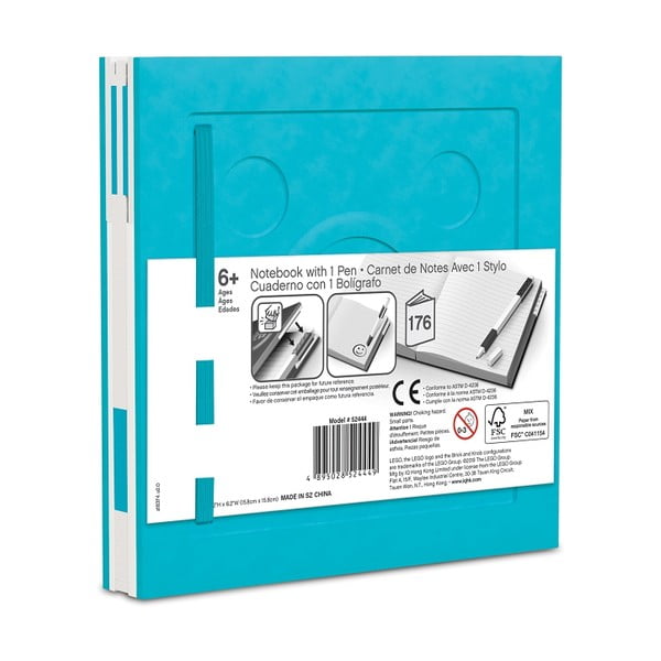 Tyrkysový čtvercový zápisník s gelovým perem LEGO®, 15,9 x 15,9 cm-image-2