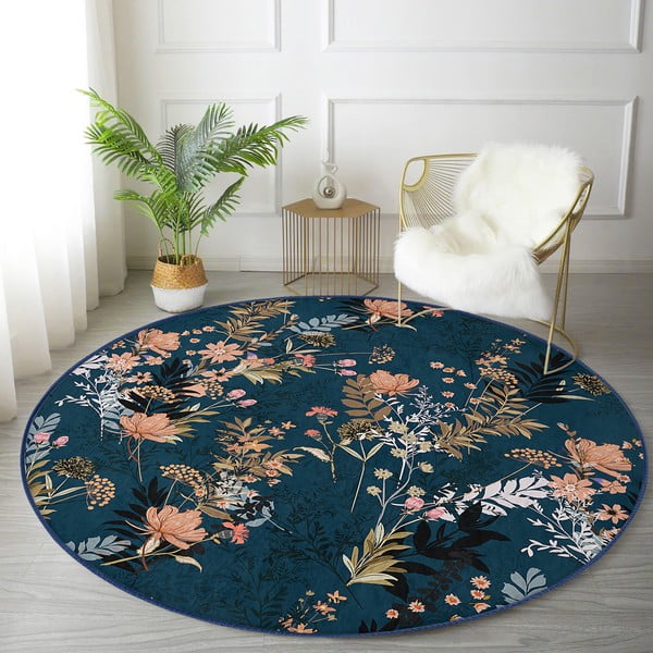 Tmavě modrý pratelný kulatý koberec vhodný pro robotické vysavače ø 120 cm Comfort – Mila Home-image-4