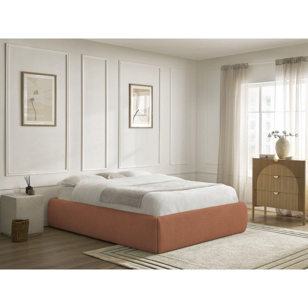 Oranžová čalouněná dvoulůžková postel s úložným prostorem/bez čela s roštem 160x200 cm Inera – Bobochic Paris-image-1