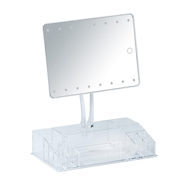 Bílé kosmetické zrcadlo s LED podsvícením a organizérem na make-up Farnese-image-1