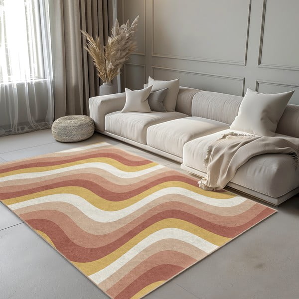 Okrově žlutý/starorůžový pratelný koberec 160x230 cm Creamy Strawberry Swirl – Mila Home-image-1