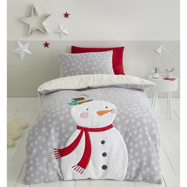 Šedé mikroplyšové povlečení Catherine Lansfield Cosy Snowman, 200 x 200 cm-image-1