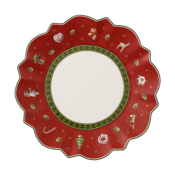Červený porcelánový talíř s vánočním motivem Villeroy & Boch, ø 17 cm
