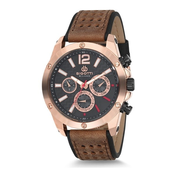 Pánské hodinky s hnědým koženým řemínkem Bigotti Milano Carrousel