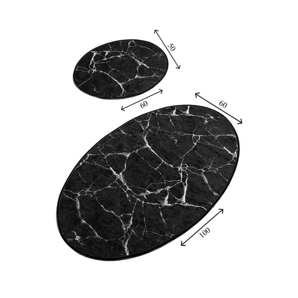 Sada 2 černých oválných koupelnových předložek Foutastic Marble-image-2