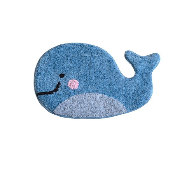 Modrá bavlněná koupelnová předložka Mr. Fox Blue Whale, 69 x 44 cm