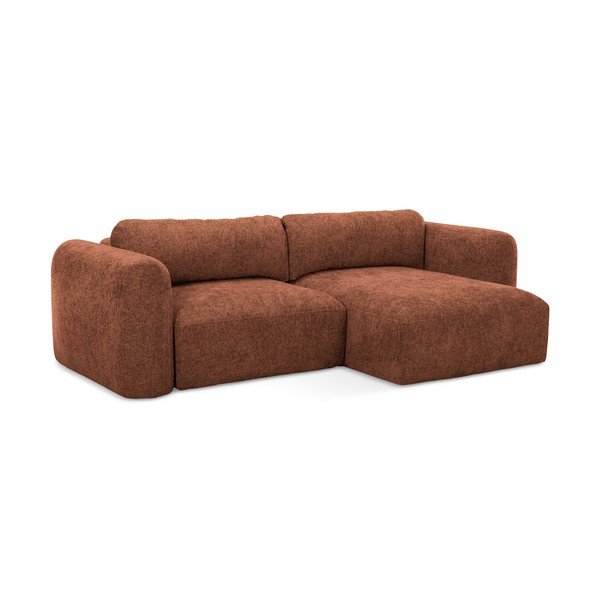 Žinylková rozkládací/s úložným prostorem rohová pohovka v terakotové barvě (pravý roh/s lenoškou) Mele – Makamii-image-2