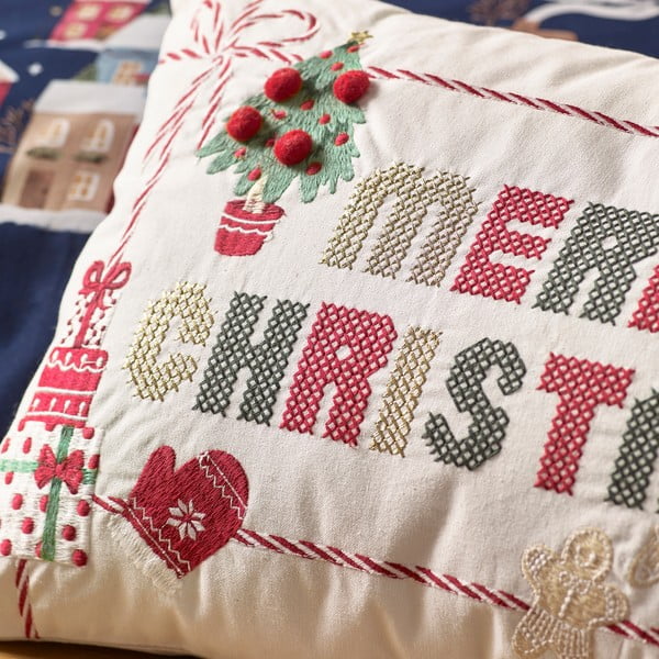 Bavlněný dekorační polštář s vánočním motivem 30x50 cm Merry Christmas Cross Stitch – Catherine Lansfield-image-2