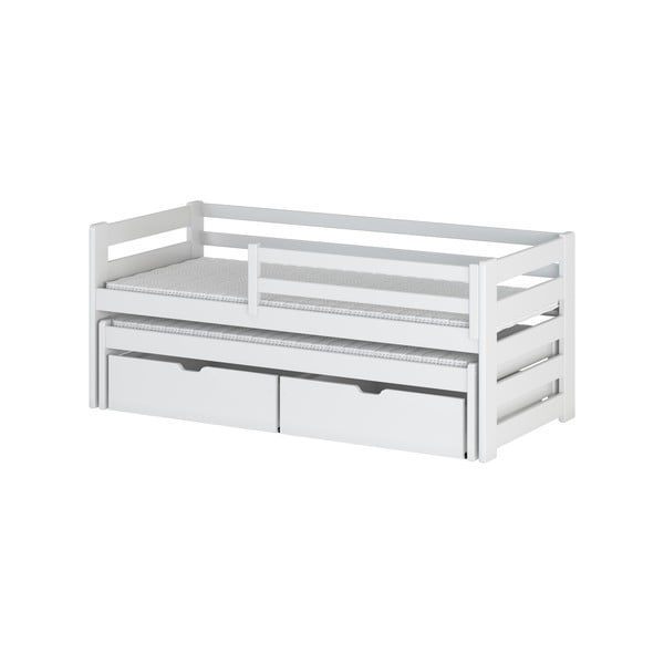 Bílá dětská postel z borovicového dřeva s výsuvným lůžkem a úložným prostorem 80x160 cm Senso - Lano Meble