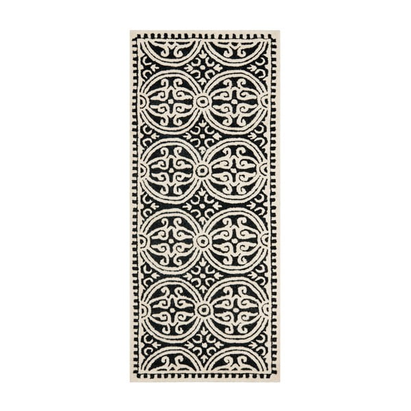 Černý vlněný koberec Safavieh Marina, 243 x 76 cm