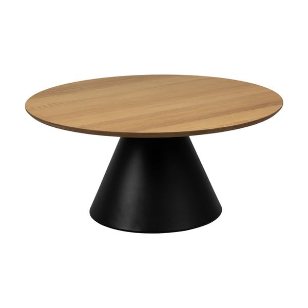 Černo-přírodní kulatý konferenční stolek s deskou v dubovém dekoru ø 85 cm Soli – Actona-image-3