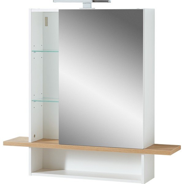 Bílá závěsná koupelnová skříňka se zrcadlem v dekoru dubu 90x91 cm Novolino - Germania-image-2