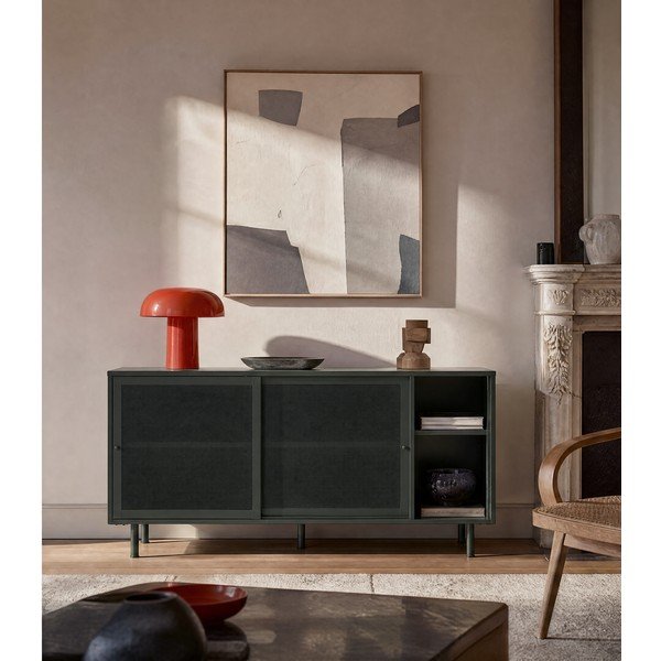 Tmavě zelená kovová nízká komoda s posuvnými dveřmi 160x75 cm Veep – Unique Furniture-image-3