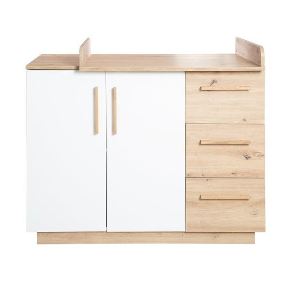 Bílá/v přírodní barvě dětská komoda v dekoru dubu s přebalovacím pultem 118x103x79 cm Lion – Roba