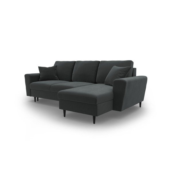 Tmavě šedá sametová rozkládací/s úložným prostorem rohová pohovka Kyoto – Cosmopolitan Design-image-4