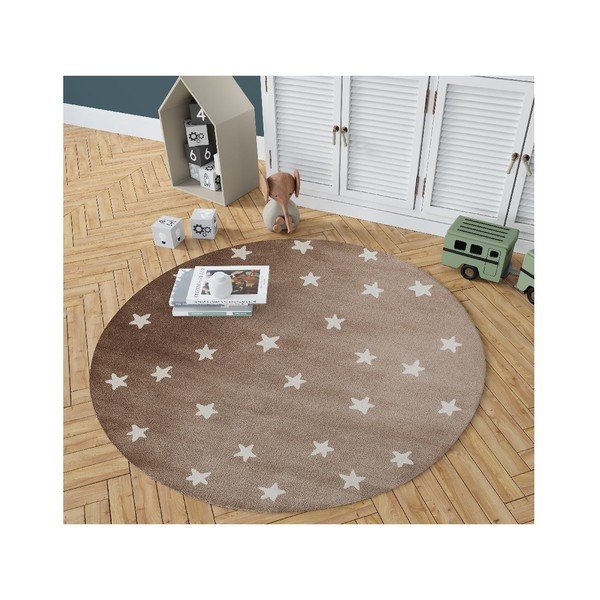 Hnědý kulatý koberec s hvězdami KICOTI Stars, ø 80 cm-image-2