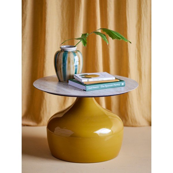 Žlutý kulatý konferenční stolek s keramickou deskou ø 60 cm Lecco – Bloomingville-image-1