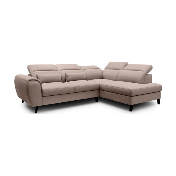 Béžová sametová rozkládací/s úložným prostorem rohová pohovka (pravý roh/do L) Noble – ELTAP-image-2