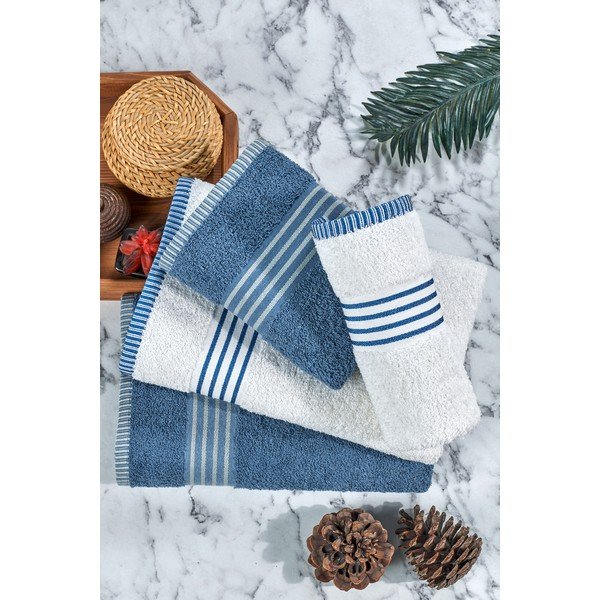 Bílé/modré bavlněné ručníky a osušky v sadě 4 ks – Mila Home-image-4