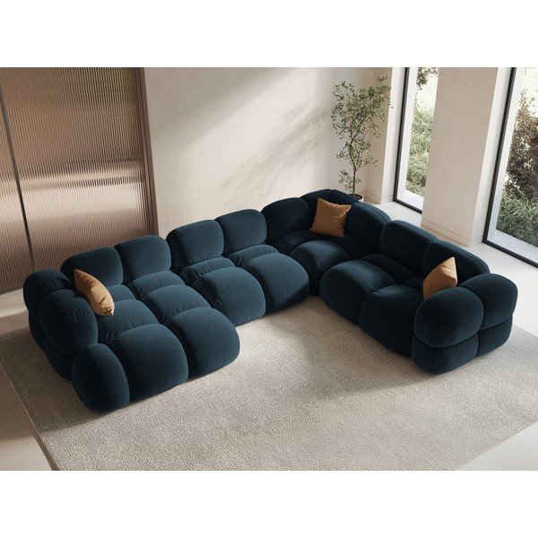 Tmavě modrá sametová rohová pohovka (pravý roh/do "U") Loretto – Cosmopolitan Design-image-1