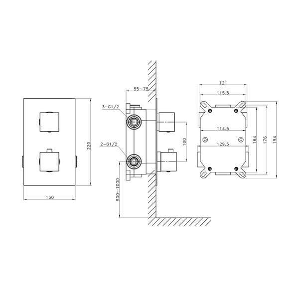 Podomítková sprchová baterie v leskle stříbrné barvě (3 výstupy) Latus – Sapho-image-3