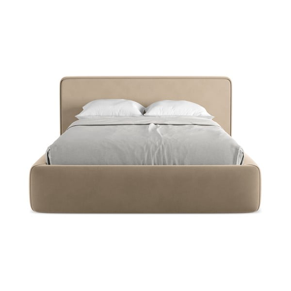 Světle hnědá čalouněná dvoulůžková postel s úložným prostorem s roštem 160x200 cm Kiana – Makamii-image-4