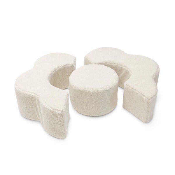 Krémové pěnové hřiště 3 ks z materiálu bouclé výška 27 cm 88x90 cm – Meowbaby-image-4