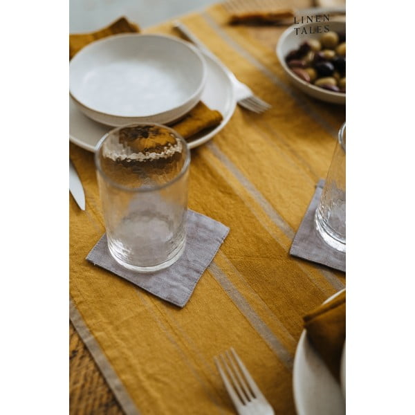 Lněný ubrus 140x140 cm Amber Bronze Stripes – Linen Tales-image-4
