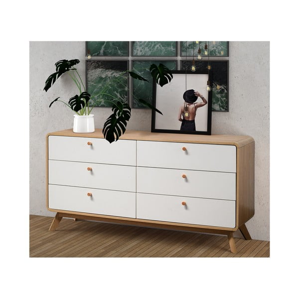 Nízká komoda v dekoru dubu v bílo-přírodní barvě 150x74 cm Caitlin – Støraa-image-3