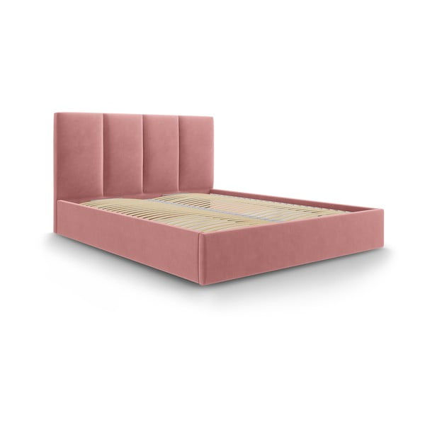 Růžová sametová dvoulůžková postel Mazzini Beds Juniper, 180 x 200 cm