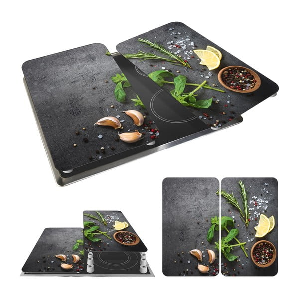 Sada 2 šedých skleněných krytů na sporák Wenko Universal Herbs-image-3