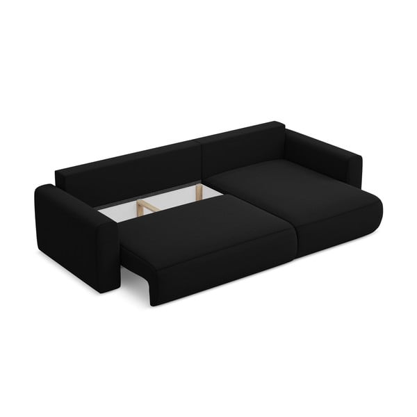 Černá sametová rozkládací/s úložným prostorem rohová pohovka (pravý roh/s lenoškou) Kapua – Makamii-image-4