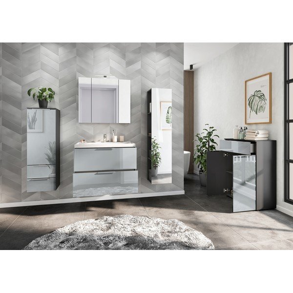 Šedá lesklá závěsná skříňka s umyvadlem 81x65 cm Vasio – Germania-image-3