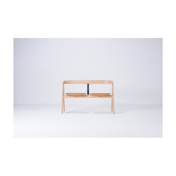 Lavice z dubového dřeva s koženým sedákem Gazzda Ava-image-1