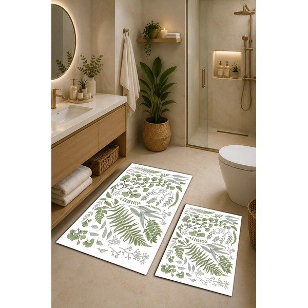 Zelené/béžové koupelnové předložky v sadě 2 ks 60x100 cm Floral – Mila Home-image-1