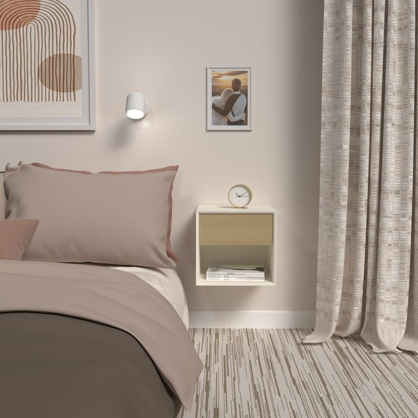 Noční stolek v dekoru dubu v bílé a přírodní barvě Alba – Tenzo-image-1