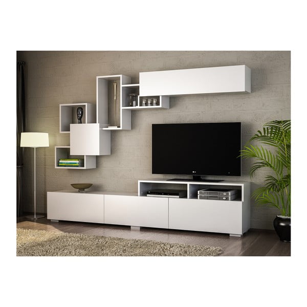 Bílá TV sestava 210x47 cm Elit – Woody Fashion-image-1