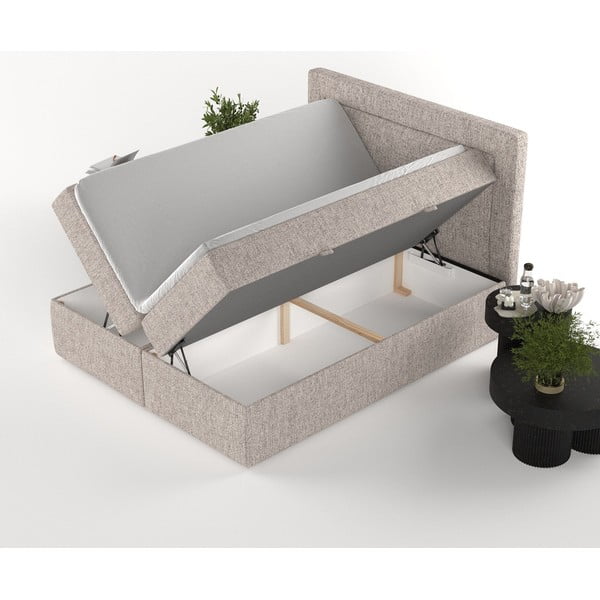 Světle hnědá boxspring postel s úložným prostorem 200x200 cm Imagine – Maison de Rêve-image-3