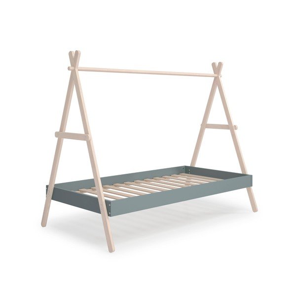 Domečková dětská postel z borovicového dřeva s roštem 90x200 cm v přírodní barvě/šedozelená Trufa – Marckeric-image-3