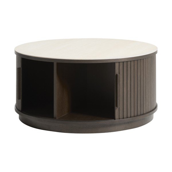 Kulatý konferenční stolek s keramickou deskou v tmavě přírodní barvě ø 85 cm Enna – Unique Furniture-image-1